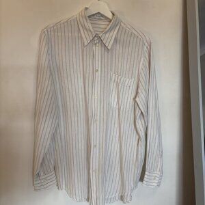 Aritzia White/Beige Striped Linen Button-Up